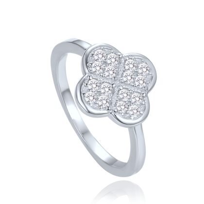 MINET Pierścien srebrny koniczyna z białą masą perłową wielkość 16