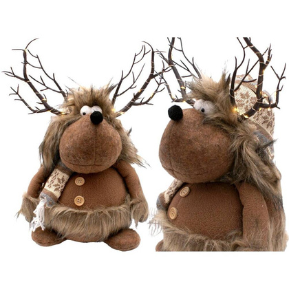 Futrzany renifer z podświetlanym porożem brązowy 20x35x47CM