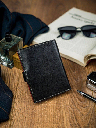 Pionowy portfel męski dwukolorowy, skóra naturalna hq