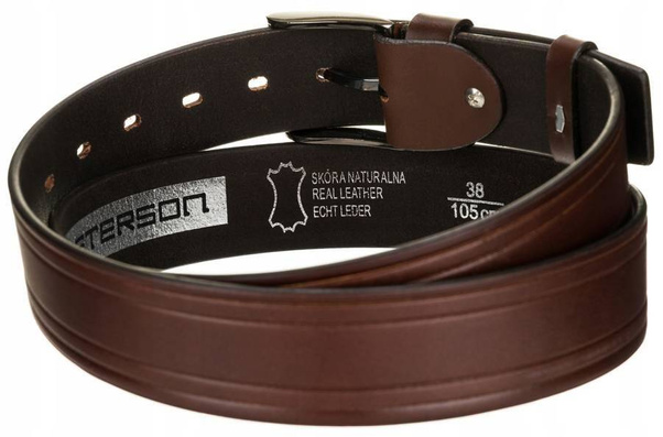 Skórzany pasek męski z klasyczną klamrą Peterson Brązowy