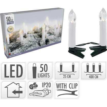 LAMPKI CHOINKOWE ŁAŃCUCH ŚWIETLNY ŚWIECZKI 50 LED CIEPŁY BIAŁY