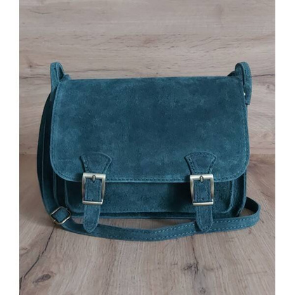 Zamszowa listonoszka ,chlebak Vera Pelle ,pojemna przewieszka A5 Zielona VPZ435V