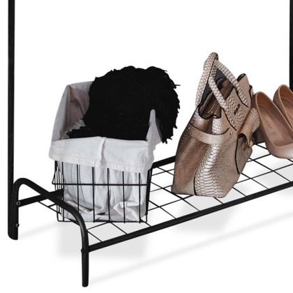 Wieszak stojak na ubrania podłogowy metalowy czarny / garderoba 85x35x147 cm