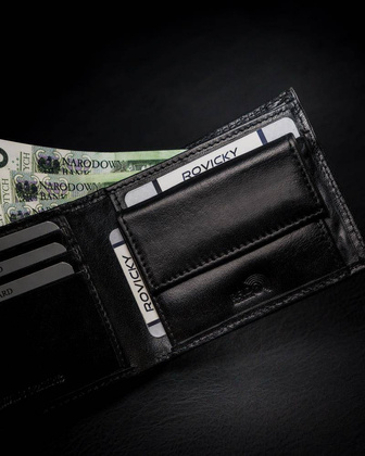 Portfel męski z naturalnej skóry licowej, etui z okienkiem na zdjęcie