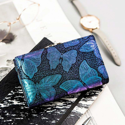 Damski, skórzany portfel w motylki Peterson