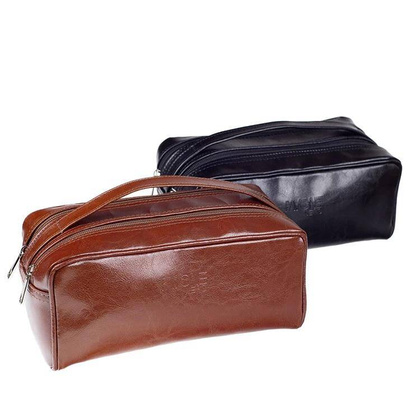 Skórzana kosmetyczka podróżna z rączką czarna - Pavone Nero Orta 2133 BL