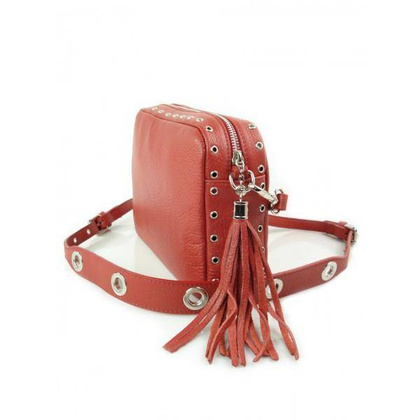 Listonoszka frędzelek, kółka ,dzety srebrne okucia Vera Pelle Czerwona VP1188R