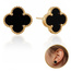 Kolczyki ze stali szlachetnej platerowane 14k złotem, sztyft, Koniczynka czarna KST3377