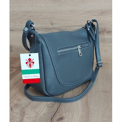 Duża pojemna Włoska skórzana listonoszka A5 Vera Pelle Szara VPLB25G