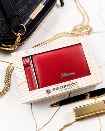 Zestaw prezentowy pojemny portfel damski i brelok ze skory naturalnej