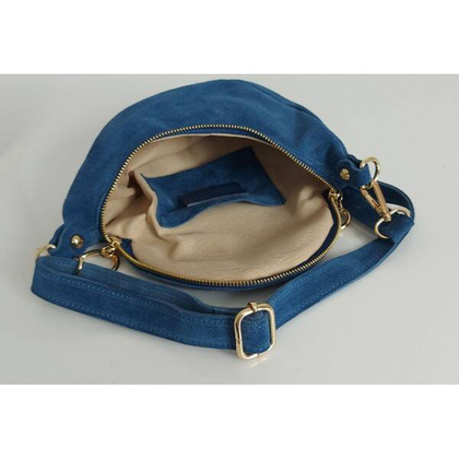 Blue Jeans zamszowa listonoszka - nerka Włoska Vera Pelle złote okucia kółka LN633BJ