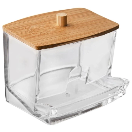 Pojemnik podajnik na patyczki kosmetyczne z pokrywką bambusową