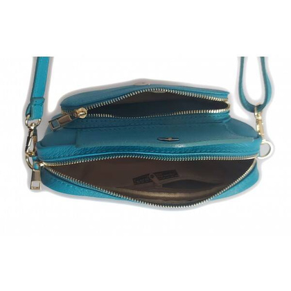 Urocza Włoska skórzana listonoszka Vera Pelle , pojemna złote okucia Ciemny Morski MCZ45CM