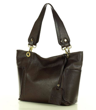Skórzana torba damska w trapez na ramię sholder genuine leather bag - MARCO MAZZINI ciemny brąz caffe - min. zamówienie 20 / 50 / 100 szt.