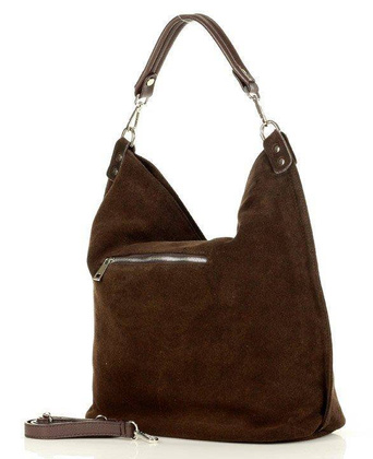 Ponadczasowa torebka worek skórzana MAZZINI - Renella nubuk brąz caffe - min. zamówienie 20 / 50 / 100 szt.