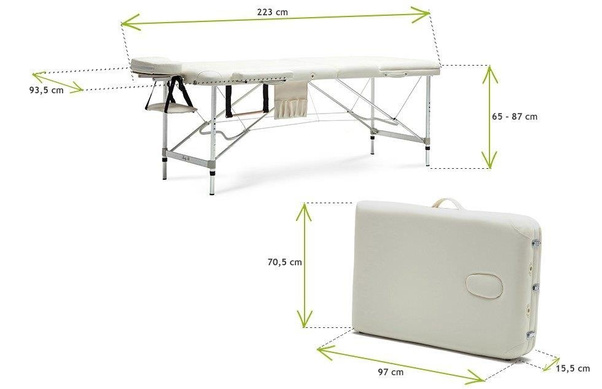 Stół, łóżko do masażu 2-segmentowe aluminiowe XXL Kremowe
