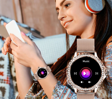 Smartwatch Damski Rubicon RNCF19-1 Różowe Złoto Bransoleta + Pasek