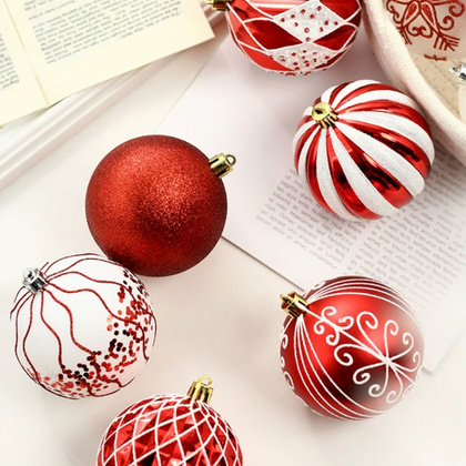 Komplet bombek bożonarodzeniowych 16 sztuk w opakowaniu średnica 8cm białe, czerwone BS57