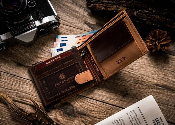 Skórzany dwukolorowy portfel męski