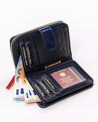 Skórzany portfel damski na zatrzask Peterson Niebieski