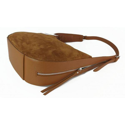 Włoska skórzana torebka worek na ramię Vera Pelle ,,format A4, Camel  LBB53C