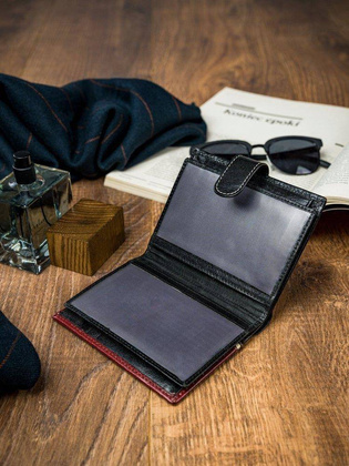 Pionowy portfel męski dwukolorowy, skóra naturalna hq