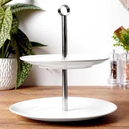 Patera porcelanowa 2-piętrowa poziomowa porcelanowa na ciastka ciasto owoce desery