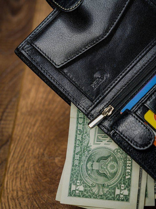 Pionowy portfel męski dwukolorowy, skóra naturalna hq