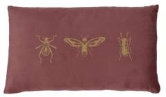 Poduszka prostokątna różowa welurowa ze złotymi owadami