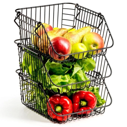 Koszyk na owoce i warzywa metalowy czarny piętrowy do piętrowania 29x27x14 cm 1 szt.