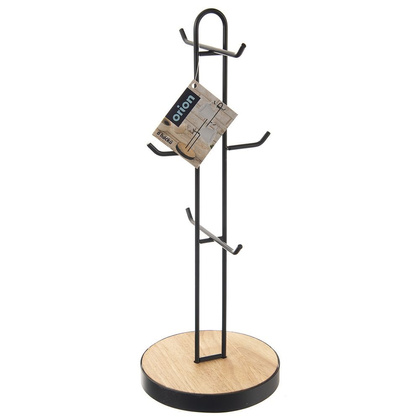 Stojak na kubki filiżanki metalowy wieszak kuchenny na 6 kubków czarny 15,5x40 cm RADKA