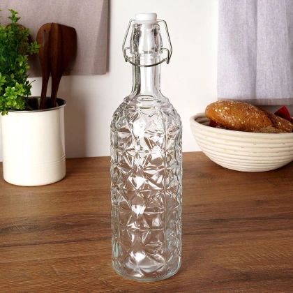 Butelka szklana zdobiona na alkohol wino nalewkę likier syrop sok z korkiem klipsem 0,75 l