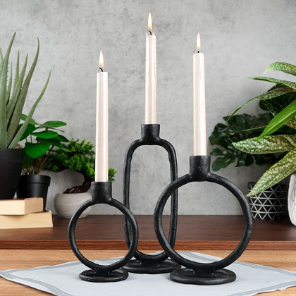 Świecznik na długą świeczkę aluminiowy czarny 24 cm