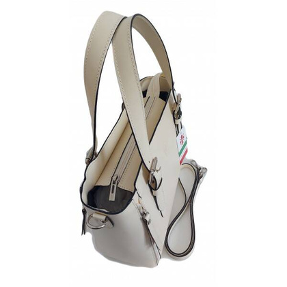 Włoska torebka skórzana na ramię, kuferek mieści A4 ,Vera Pelle Beżowa V884T