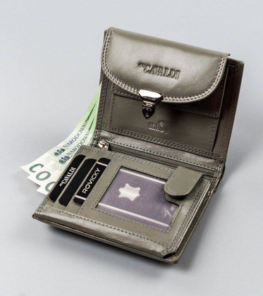 Portfel damski ze skóry naturalnej zamykany klapką, RFID