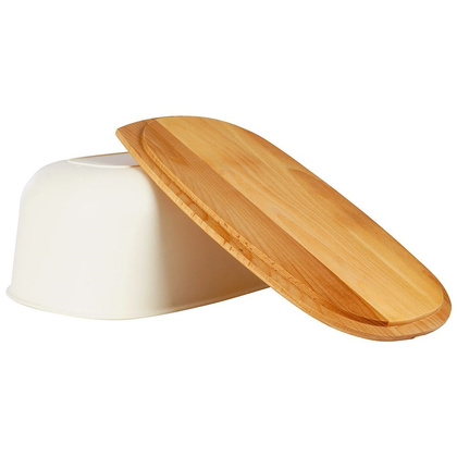 Chlebak pojemnik na pieczywo z drewnianą deską kremowy 39x23,5x15,5 cm