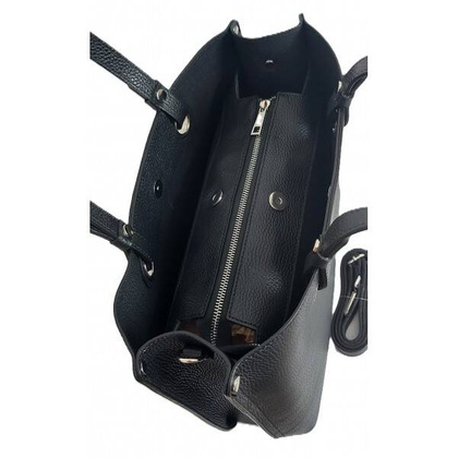 Duża Włoska skórzana torba Shopper bag trzy komory na ramię mieści A4 ,Vera Pelle Czarna VOM65N