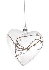 Bombka szklana serce z gałązką mała