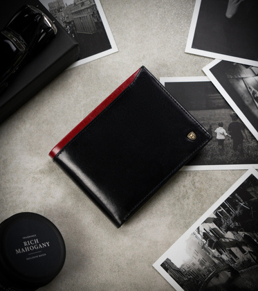 Portfel męski skórzany N992-RVT Black+Red