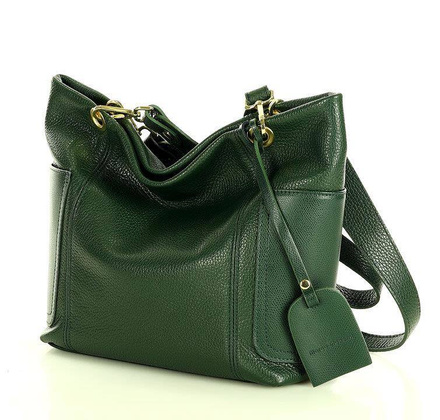 Skórzana torba damska w trapez na ramię sholder genuine leather bag - MARCO MAZZINI ciemny zielony - min. zamówienie 20 / 50 / 100 szt.