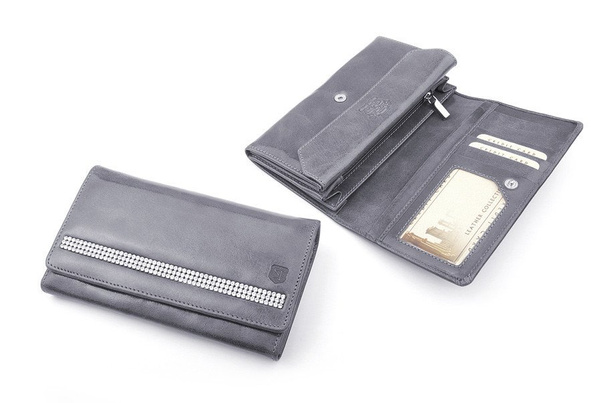 Portfel damski skórzany KEMER Swarovski Elements SV570 Szary - min. zamówienie 20 / 50 / 100 szt.