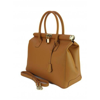 Duży kufer- torba kłódka A4 Włoska Vera Pelle , Camel AL35C