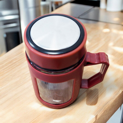 Kubek bidon ze szkła na Kawę Herbatę z uchwytem czerwony 500 ML CUP18CZE