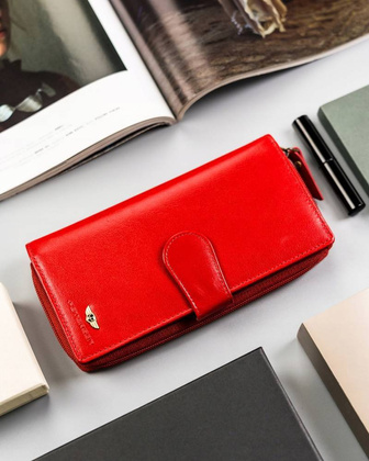 Duzy skorzany portfel damski na zamek i zatrzask