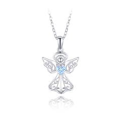 MINET Naszyjnik srebrny anioł z niebieską cyrkonią