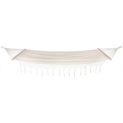 HAMAK OGRODOWY 1 OSOBOWY 200X100CM Z DRĄŻKIEM I Z FRĘDZLAMI MIAMI ECRU