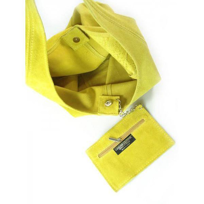 ŻÓŁTY ZAMSZOWY WOREK SHOPPER BAG WŁOSKA SKÓRZANA TORBA XL A4 W456GL KEMER