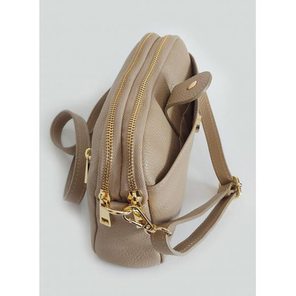 Włoska skórzana listonoszka ,dwie komory złote okucia Vera Pelle Beżowa VPG38T