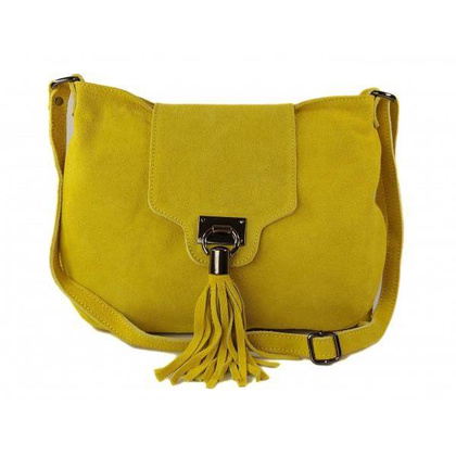 Duża zamszowa listonoszka ,chlebak Vera Pelle ,pojemna przewieszka A5 Żółta VPZ55GLL