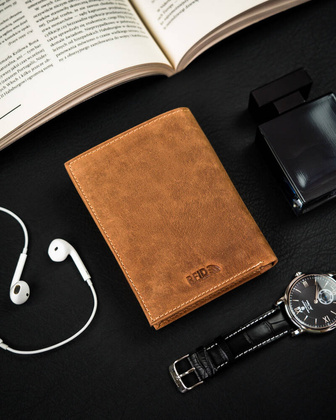 Skorzany portfel meski z kieszonka na suwak